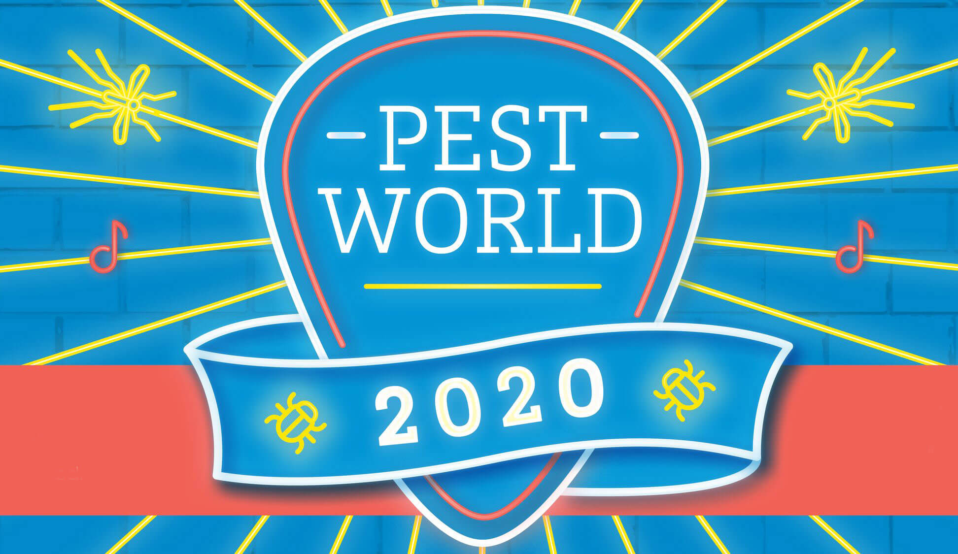 PestWorld 2020 Logo - blue circle surrounded by music notes and graphic pests